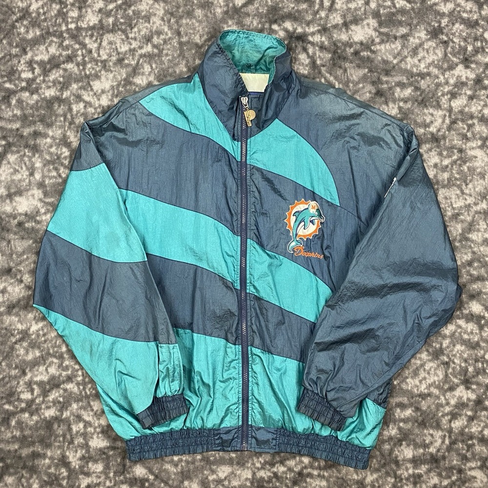 Vintage Pro Player Miami Dolphins Shark Tooth Windbreaker Jacket Size M Teal 90s